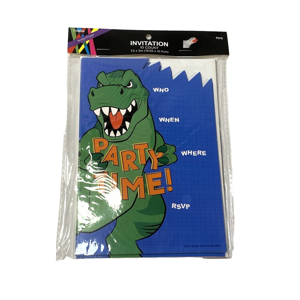 10 count brother sister‎ design studio dinosaurs birthday party invitations
